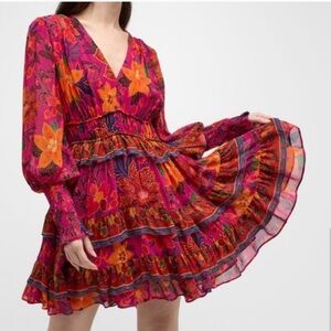 Farm Rio Tropical Tapestry Long Sleeve Mini Dress L